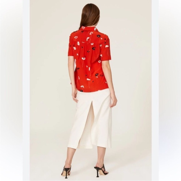 Jason Wu Top 2 Floral Collared Silk Shirt Red - Picture 4 of 13